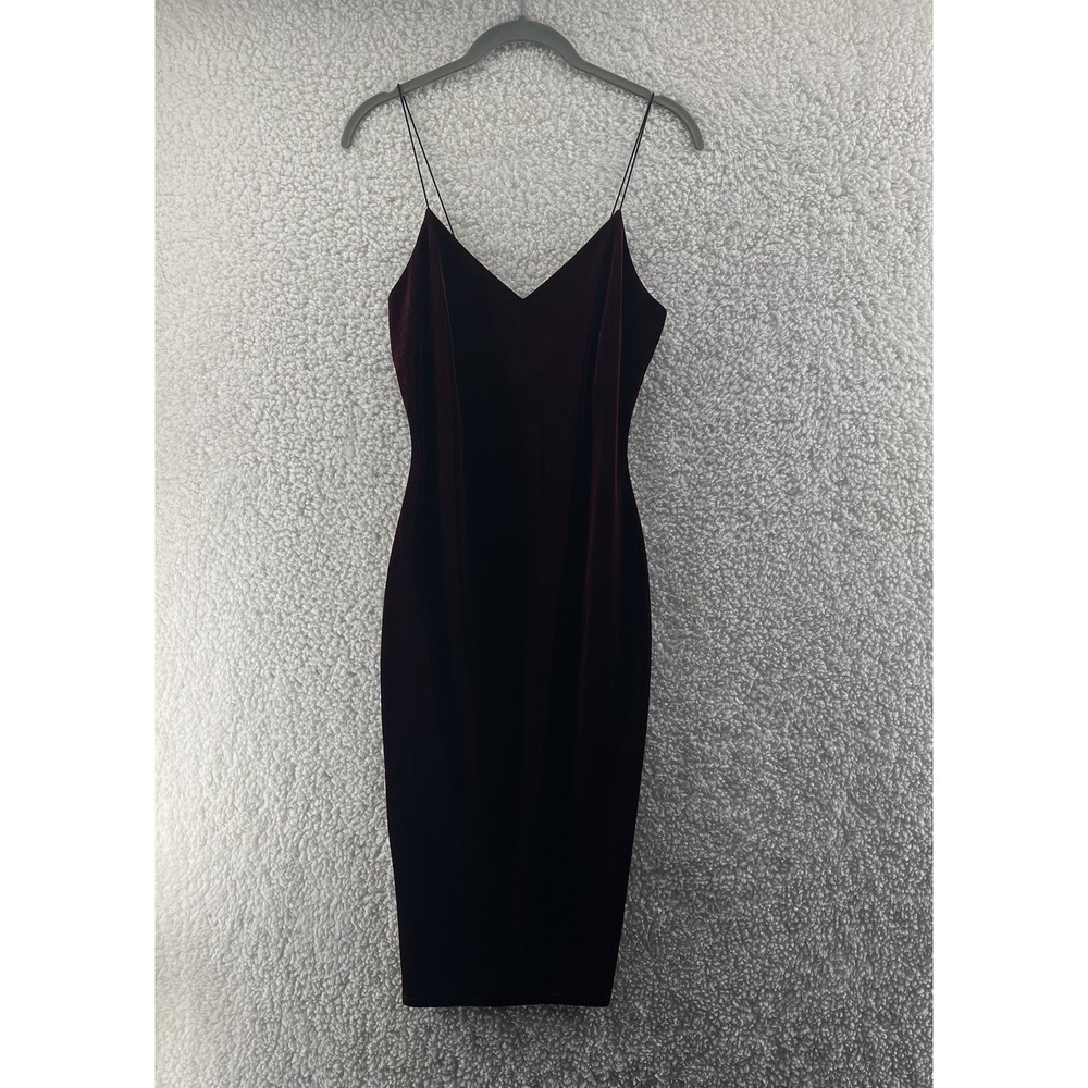 Women's Red Velvet Midi Slip Dress Size Medium Whimsigoth Dark Romantic‎ V-Neck